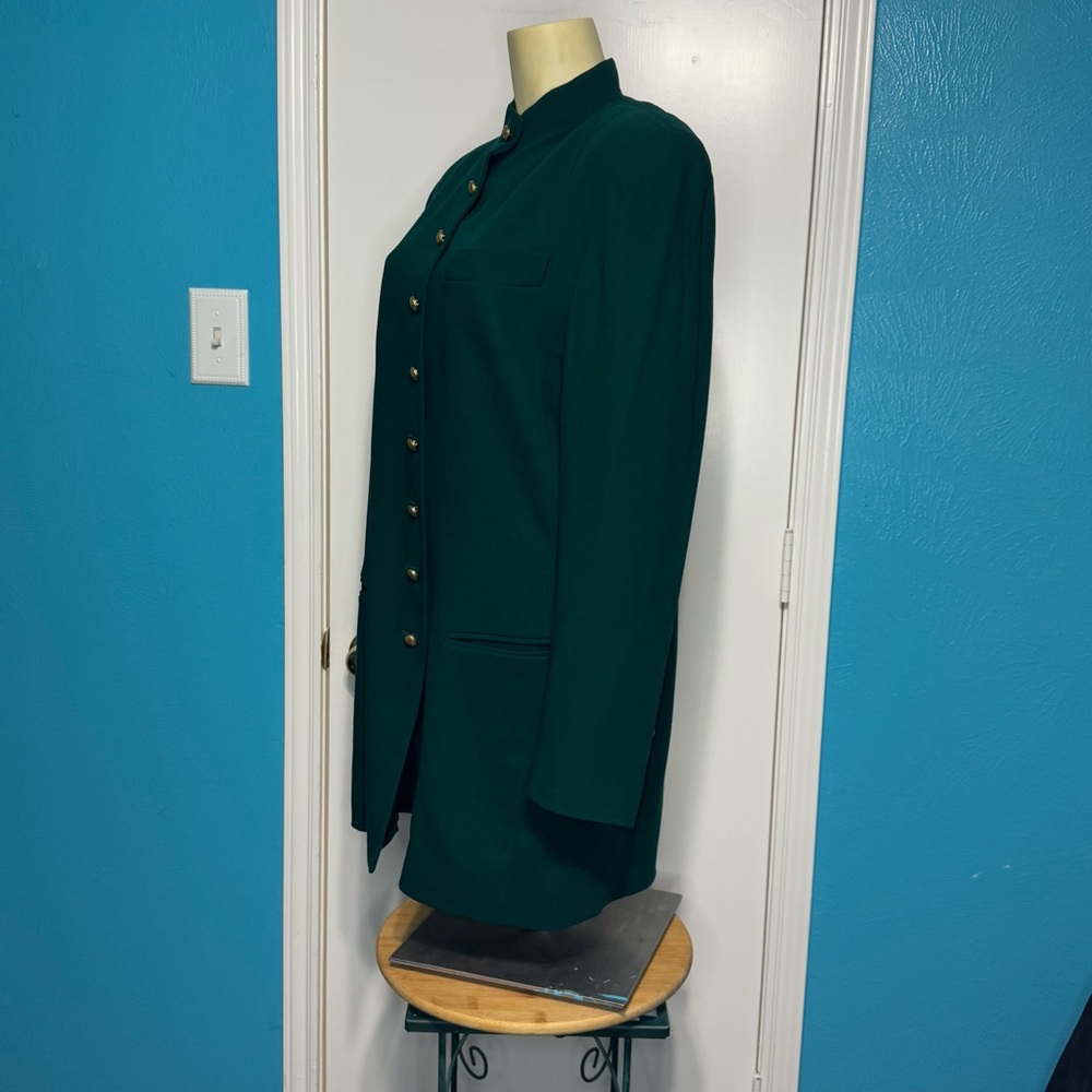 DANA BUCHMAN 100% wool Elegant Green Women's Jacket mandarin collar vintage 10 - Picture 4 of 15